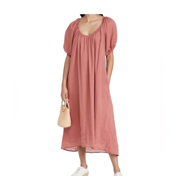 SUNDRY Bubble Sleeve Maxi Dress in Dark Jam - Picture 1 of 7